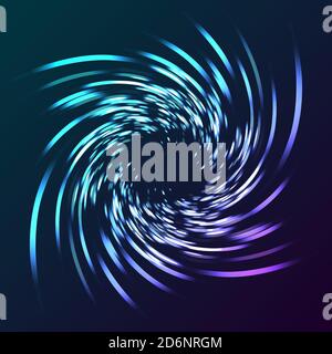 Illustration of abstract twist of lights, blue lights in motion forming hypnotic shape on dark backdrop Stock Vector