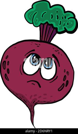 Sad beet, illustration, vector on white background Stock Vector