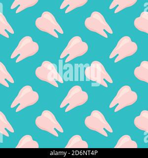 Pink tooth, seamless pattern on blue  background. Stock Vector