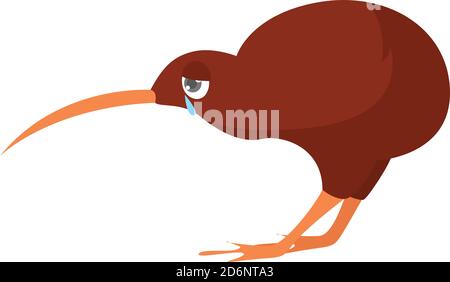 Sad kiwi the bird, illustration, vector on white background Stock Vector