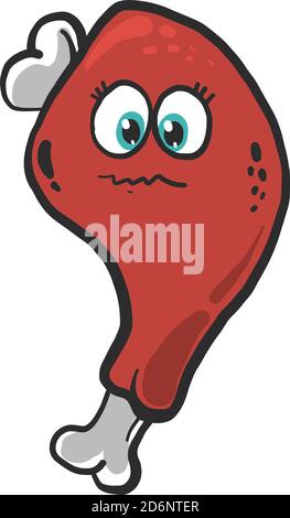 Scared chicken leg with bones, illustration, vector on white background Stock Vector