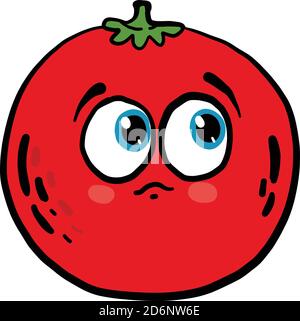 Sad tomato with blue eyes, illustration, vector on white background Stock Vector