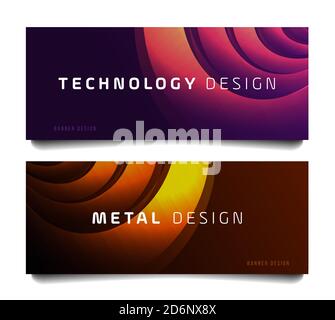 Set of horizontal banners for business event with metal abstract circles and technology copy Stock Vector