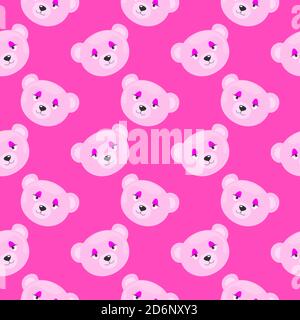 Sleepy bear, seamless pattern on pink background. Stock Vector