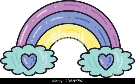 Rainbow with white clouds, illustration, vector on white background Stock Vector