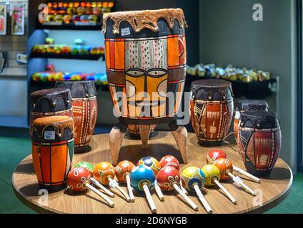 Colorful Traditional African Drums in Johannesburg, South Africa Stock Photo