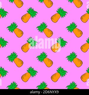 Little pineapples, seamless pattern on violet background. Stock Vector