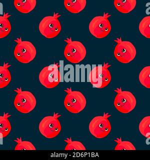 Tired pomegranate, seamless pattern on dark grey background. Stock Vector