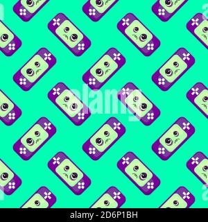 Tired psp, seamless pattern on green background. Stock Vector