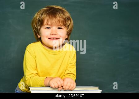 Happy mood smiling broadly in school. Ready for school. Learning at home. Home schooling Stock Photo