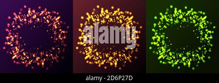Set of three design elements of explosion of blured particles, firework illustration Stock Vector