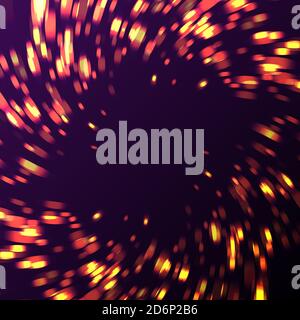 Abstract background element of blured lights explosion, firework particles burst in twist on dark backdrop Stock Vector