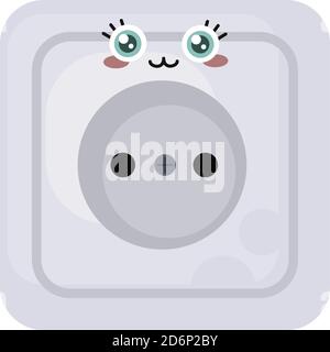 Electric socket with a face, illustration, vector on white background Stock Vector