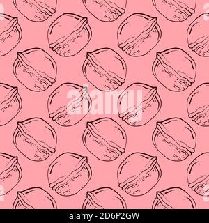Small walnut, seamless pattern on pink background. Stock Vector