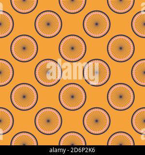 Orange Wheelchair, seamless pattern on orange background. Stock Vector