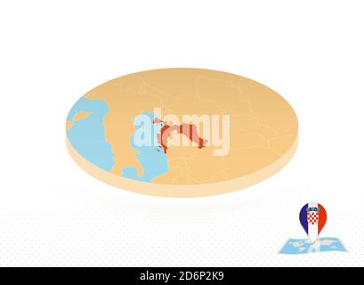 Croatia map designed in isometric style, orange circle map of Croatia for web, infographic and more. Stock Vector