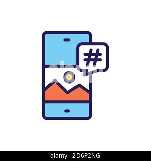 Hashtag line color icon. SMM promotion. Outline pictogram Stock Vector