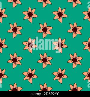 Yellow sunflowers, seamless pattern on green background. Stock Vector