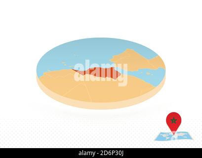 Morocco map designed in isometric style, orange circle map of Morocco for web, infographic and more. Stock Vector