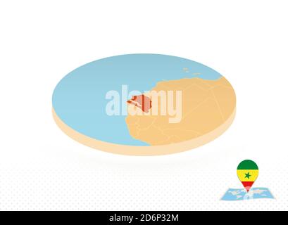Senegal map designed in isometric style, orange circle map of Senegal for web, infographic and more. Stock Vector
