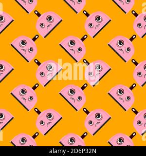 Tired dustpan, seamless pattern on orange background. Stock Vector