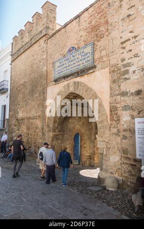 The Jerez Gate, Puerta de Jerez in Tarifa, Costa de la Luz, Andalucia, Spain. Stock Photo