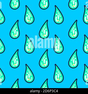 Small Water drops, seamless pattern on blue background. Stock Vector