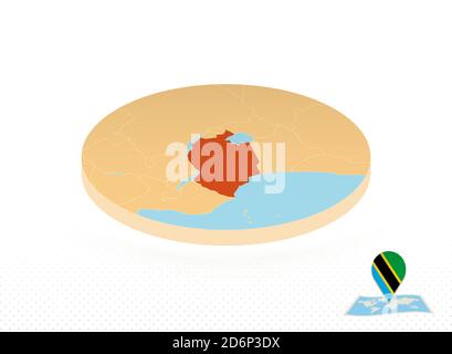 Tanzania map designed in isometric style, orange circle map of Tanzania for web, infographic and more. Stock Vector