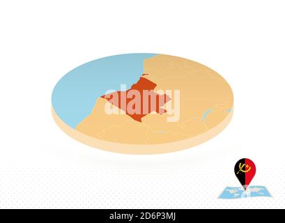 Angola map designed in isometric style, orange circle map of Angola for web, infographic and more. Stock Vector