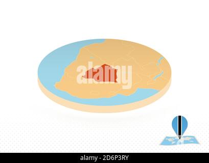 Botswana map designed in isometric style, orange circle map of Botswana for web, infographic and more. Stock Vector