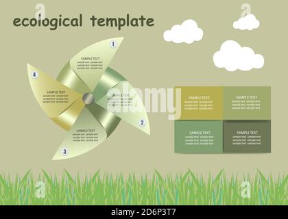 Environmental infographics template vector showing big vane and four rectangle labels in graduated green color ready for your use Stock Vector