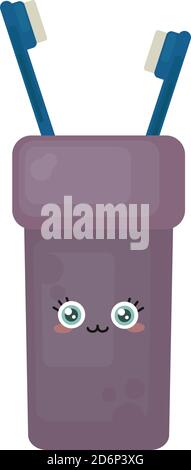 Toothpaste and toothbrush in cup vector icon. Dental hygiene, tooth ...
