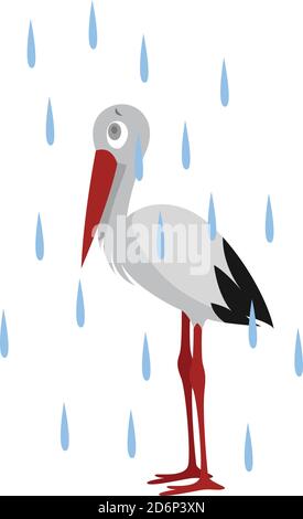 Wet stork, illustration, vector on white background Stock Vector