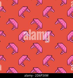 Pink chairs,seamless pattern on red background. Stock Vector