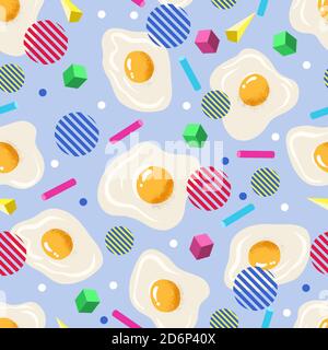 Seamless pattern with textured eggs and geometric figures. Trendy print. Vector. Stock Vector