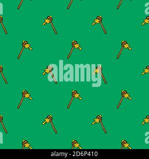 Honey on a stick,seamless pattern on dark green background. Stock Vector