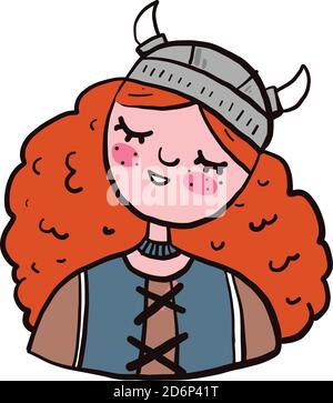 Viking girl with closed eyes, illustration, vector on white background Stock Vector