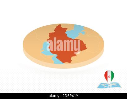 Iran map designed in isometric style, orange circle map of Iran for web, infographic and more. Stock Vector