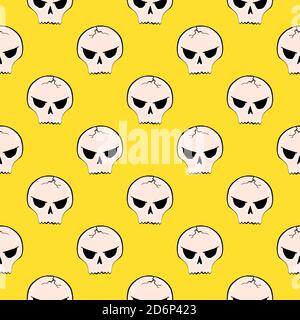 Scary skulls,seamless pattern on yellow background. Stock Vector