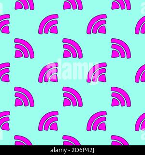 Pink wifi, seamless pattern on blue background. Stock Vector