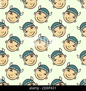 Viking boy, seamless pattern on pastel background. Stock Vector