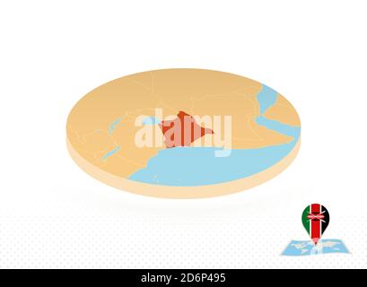 Kenya map designed in isometric style, orange circle map of Kenya for web, infographic and more. Stock Vector