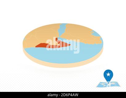 Somalia map designed in isometric style, orange circle map of Somalia for web, infographic and more. Stock Vector