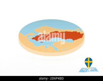Sweden map designed in isometric style, orange circle map of Sweden for web, infographic and more. Stock Vector