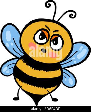 Angry bee, illustration, vector on white background. Stock Vector