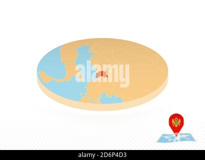 Montenegro map designed in isometric style, orange circle map of Montenegro for web, infographic and more. Stock Vector