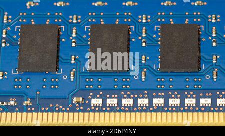 Ddr4 ram printed circuit and memory micro chips close up detail,Tech pc components Stock Photo