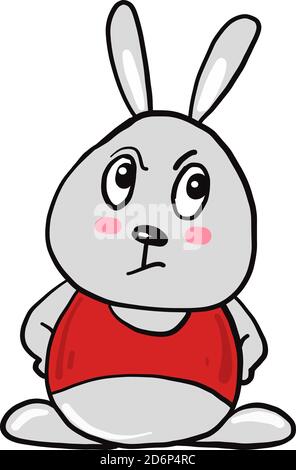 Angry bunny, illustration, vector on white background. Stock Vector