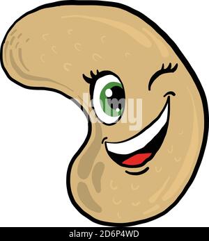 Winking little cashew, illustration, vector on white background Stock Vector