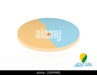 French Guiana map designed in isometric style, orange circle map of French Guiana for web, infographic and more. Stock Vector